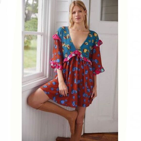 NWT Anthropologie Ruffled Sleep Mini Dress Medium - Picture 1 of 14